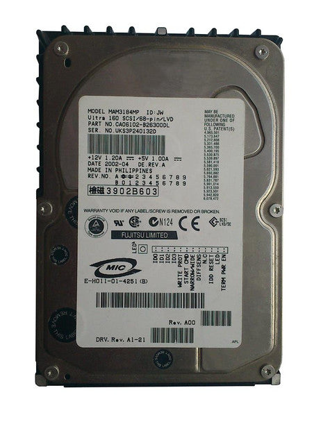 Part No: MAM3184MP - Toshiba Enterprise MAM3184 18.40 GB 3.5 Internal Hard Drive - 1 Pack - Ultra160 SCSI - 15000 rpm - 8 MB Buffer