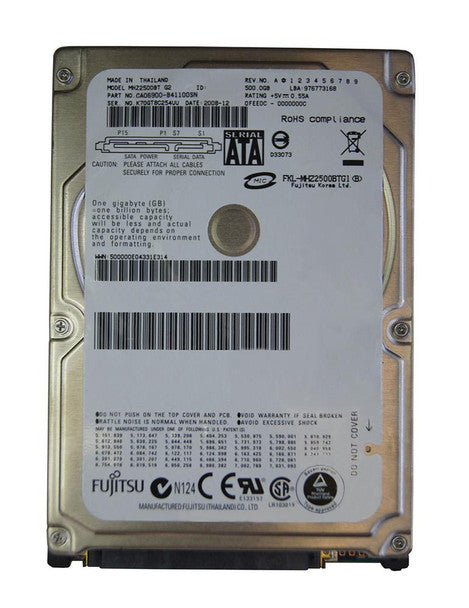 Part No: MHZ2500BT - Toshiba MHZ2500BT 500 GB 2.5 Internal Hard Drive - SATA/300 - 4200 rpm - 8 MB Buffer - Hot Swappable