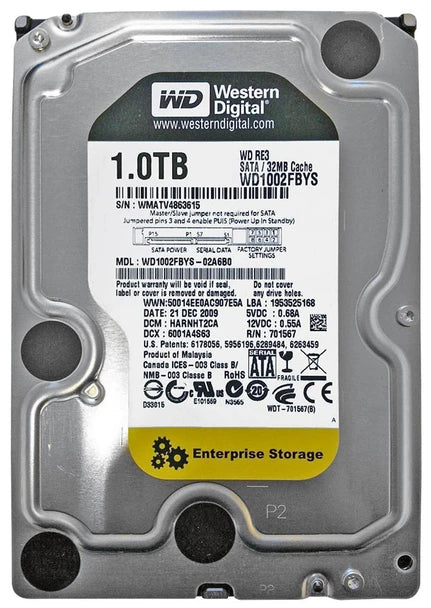 Part No: WD1002FBYS-02A6B0 - Western Digital RE3 1TB 7200RPM SATA 3Gbps 32MB Cache 3.5-inch Internal Hard Drive (Refurbished)