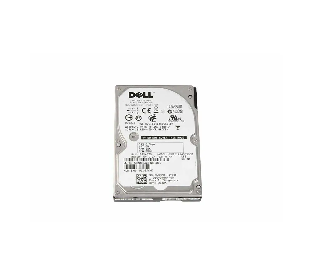 Dell 0W330K 146GB 15000RPM SAS 6Gb/S Hot-Pluggable Single Port (SED) 2.5-Inch Hard Drive With Tray For PowerEdge Server Dell Part Number: 0W330K - Refurbished