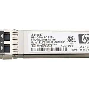 HP AJ718AR StorageWorks 8Gb/S 8GBase-SW Multi-Mode Fibre 850nm 150m Fibre Channel LC Connector SFP+ Transceiver Module HP Part Number: AJ718AR - New