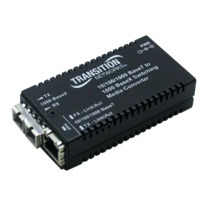 Transition Networks 1-Port 1000Base-X / 10/100/1000Base-T SFP (Mini-GBIC) Transceiver Media Converter Transition Networks Part Number: M/GE-PSW-SFP-01-NA  - New